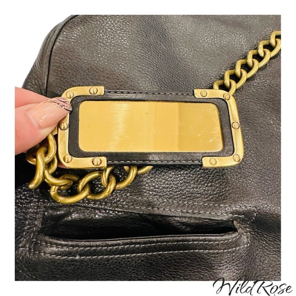 ZAC POSEN BLACK “ALEXIA” LEATHER SATCHEL BAG GOLD TONE HARDWARE - Picture 6 of 17